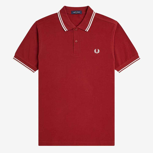 Fred Perry Twin Tipped Polo Shirt - Burnt Red Snow White