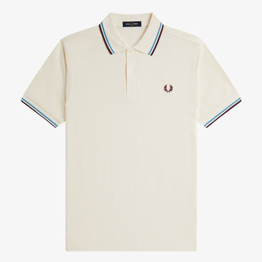 Fred Perry Twin Tipped Polo Shirt - Ecru Court Blue