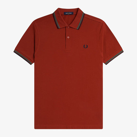 Fred Perry Twin Tipped Polo Shirt - Burnt Red Sport Green