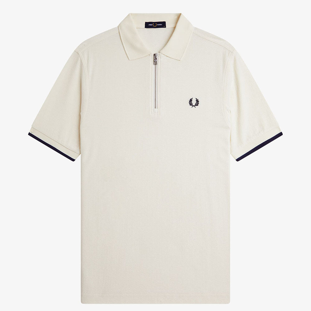 Fred Perry Crepe Pique Zip Neck Shirt - Ecru