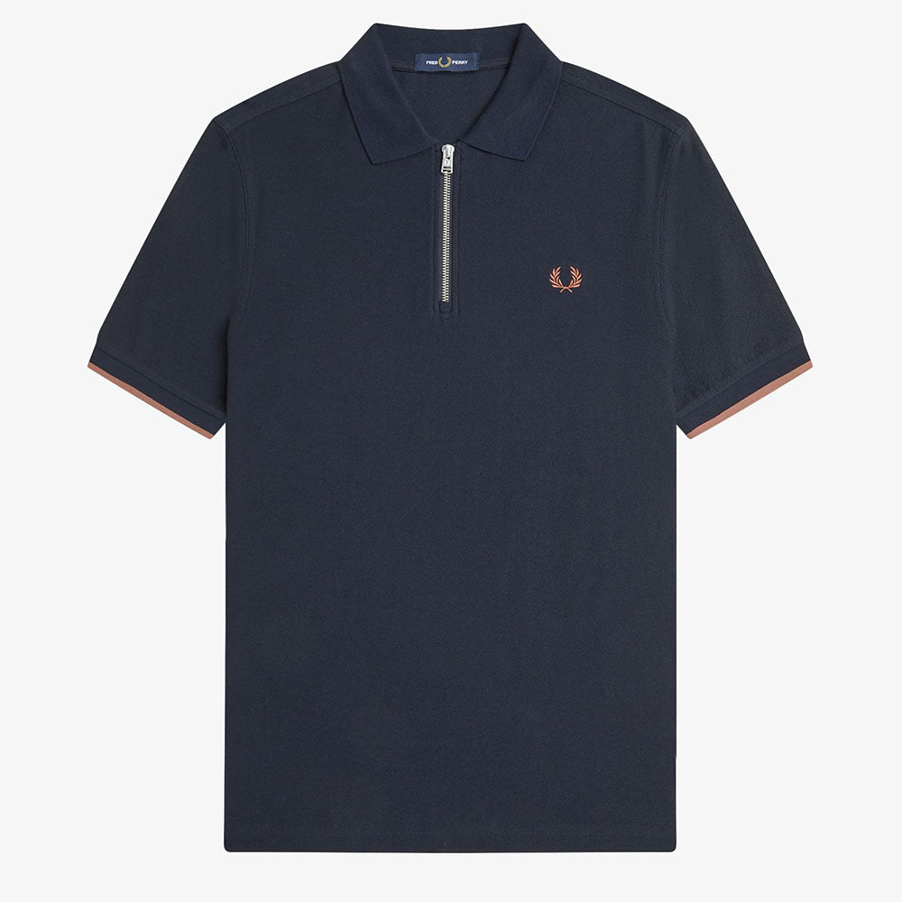 Fred Perry Crepe Pique Zip Neck Shirt - Navy
