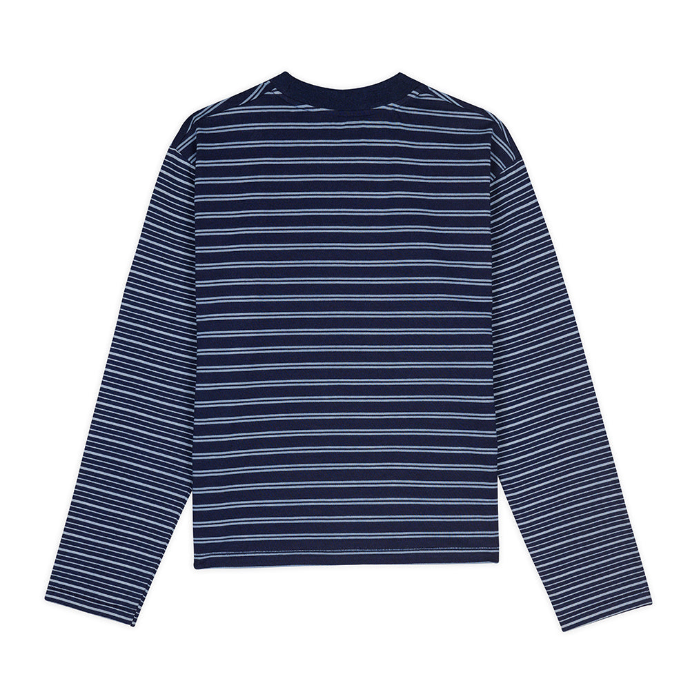 Multi Stripe LS Mockneck T-Shirt - Indigo