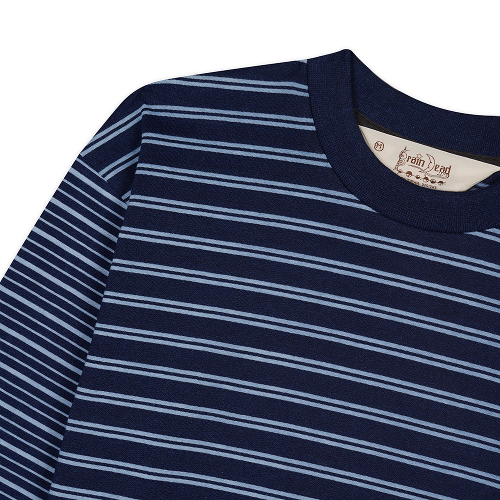 Multi Stripe LS Mockneck T-Shirt - Indigo