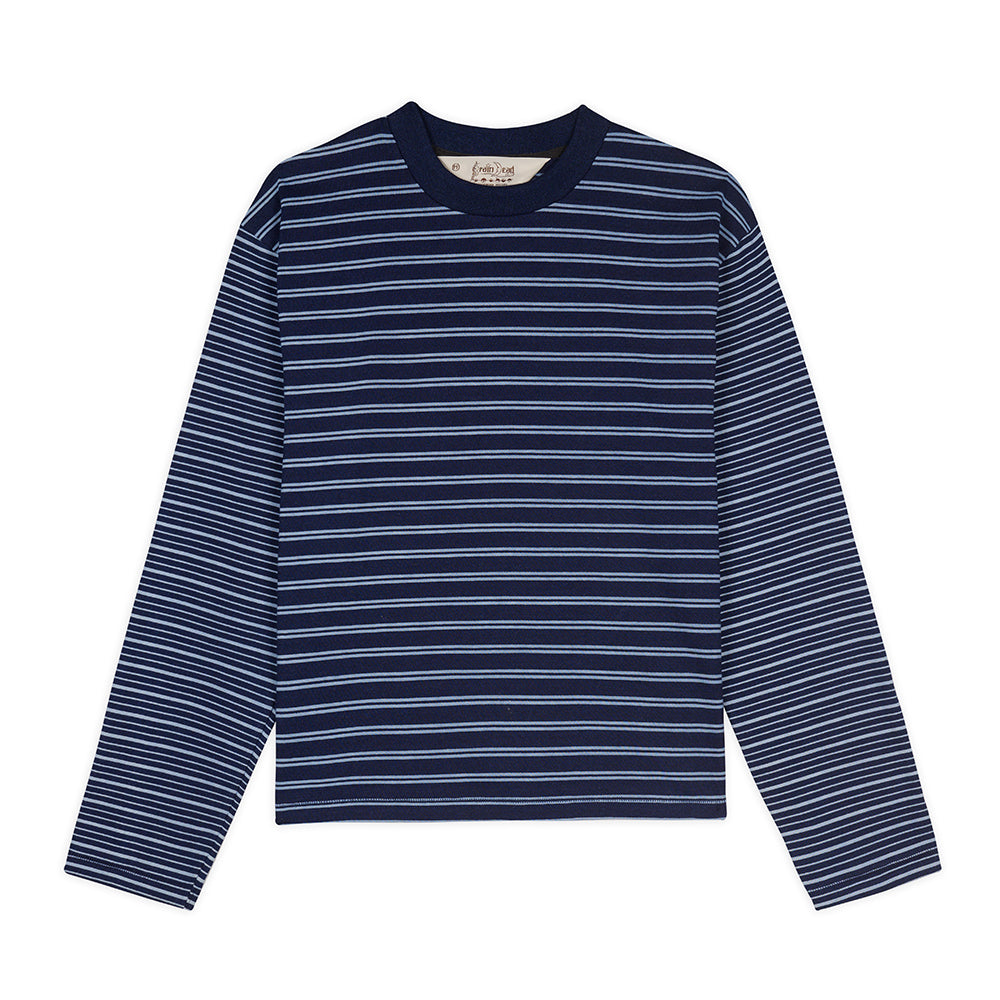 Multi Stripe LS Mockneck T-Shirt - Indigo