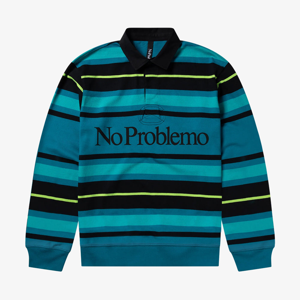 No Problemo Striped LS Rugby Shirt - Aqua