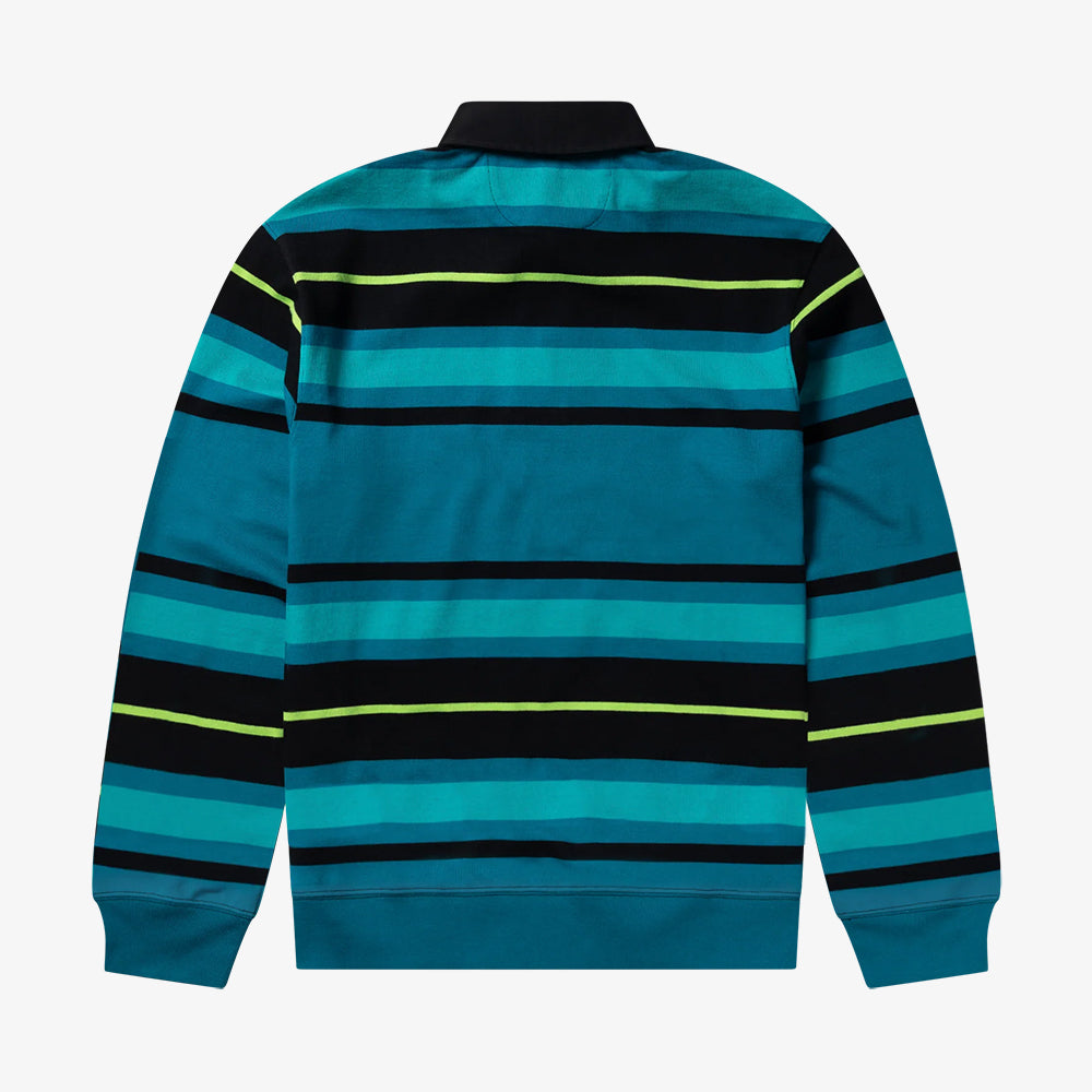 No Problemo Striped LS Rugby Shirt - Aqua