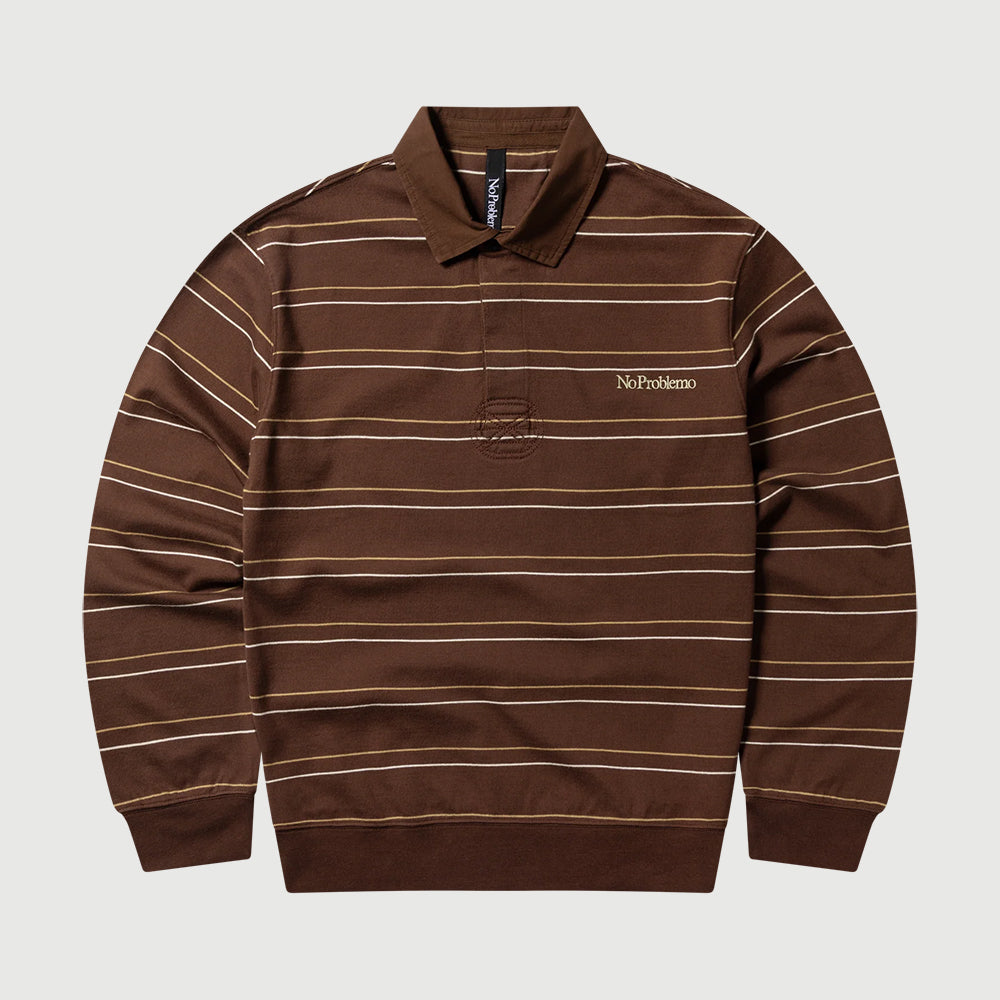No Problemo Striped LS Rugby Shirt - Brown