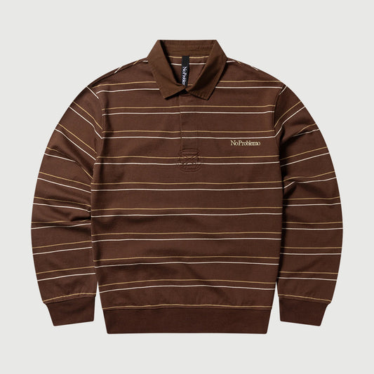 No Problemo Striped LS Rugby Shirt - Brown