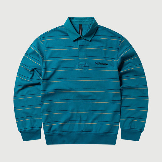 No Problemo Striped LS Rugby Shirt - Teal