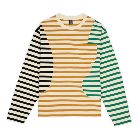 Brain Dead Organic Paneled Stripe LS Tee - Cream