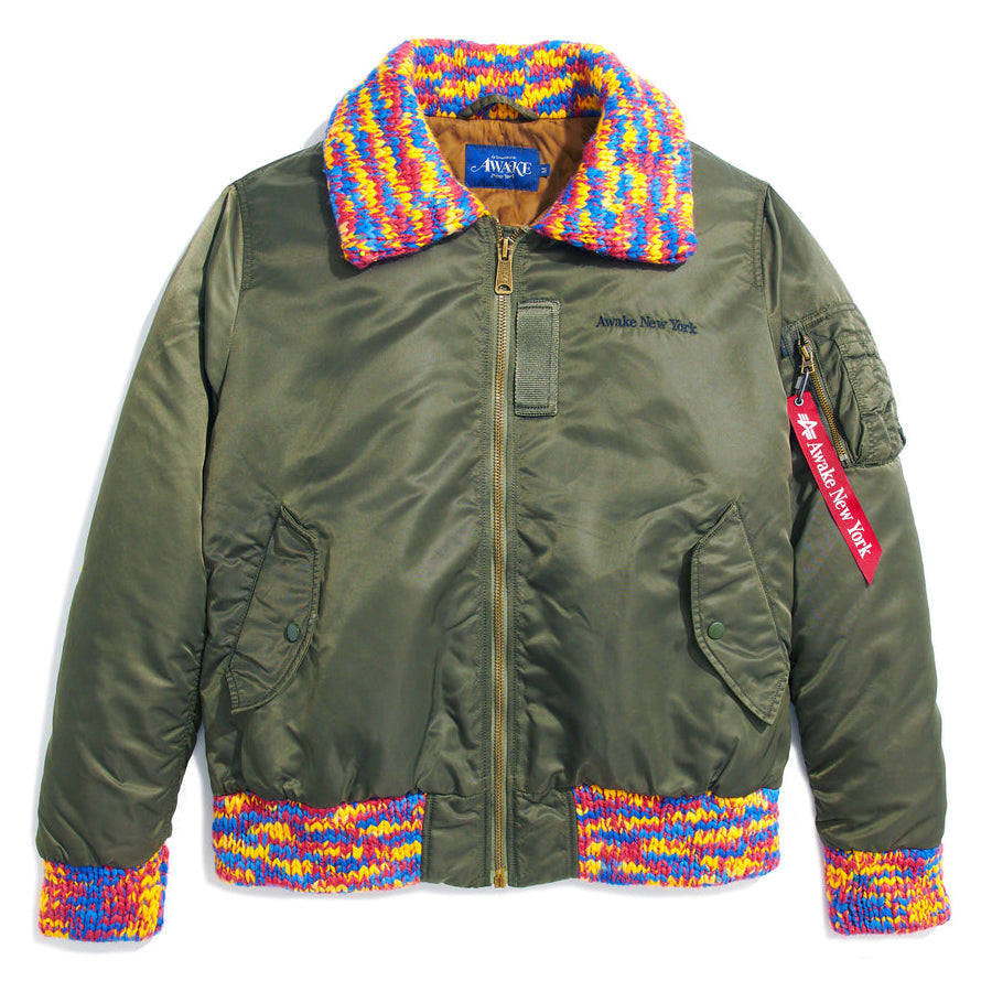 Awake NY MA-1 Knit Trimmed Washed Bomber Jacket - Olive