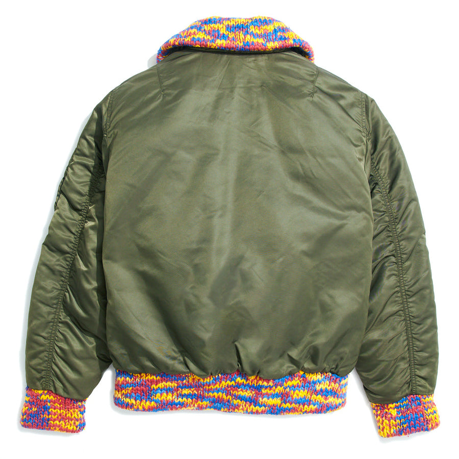 Awake NY MA-1 Knit Trimmed Washed Bomber Jacket - Olive