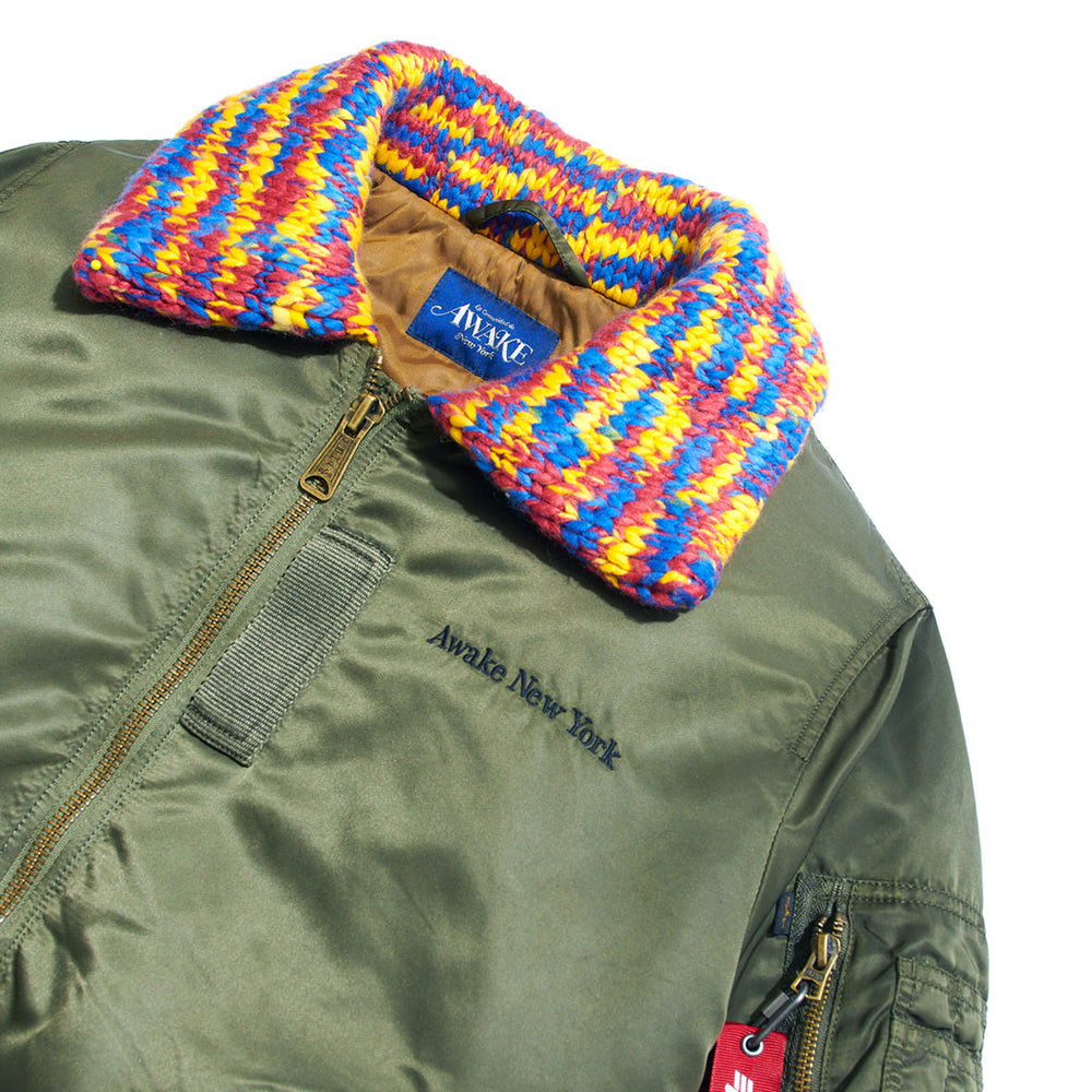 Awake NY MA-1 Knit Trimmed Washed Bomber Jacket - Olive