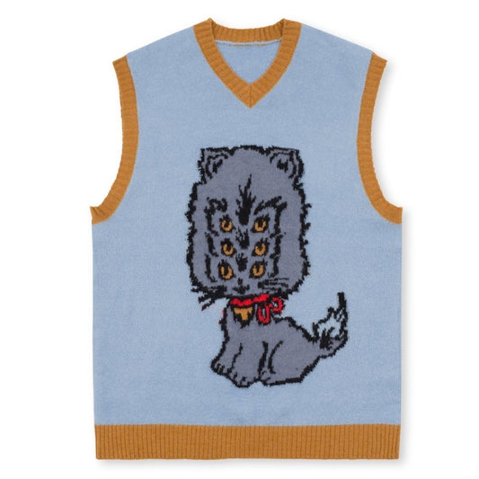Brain Dead Kitty Cat Sweater Vest - Light Blue
