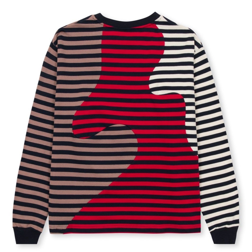 Brain Dead Organic Panelled Stripe LS T-Shirt - Navy