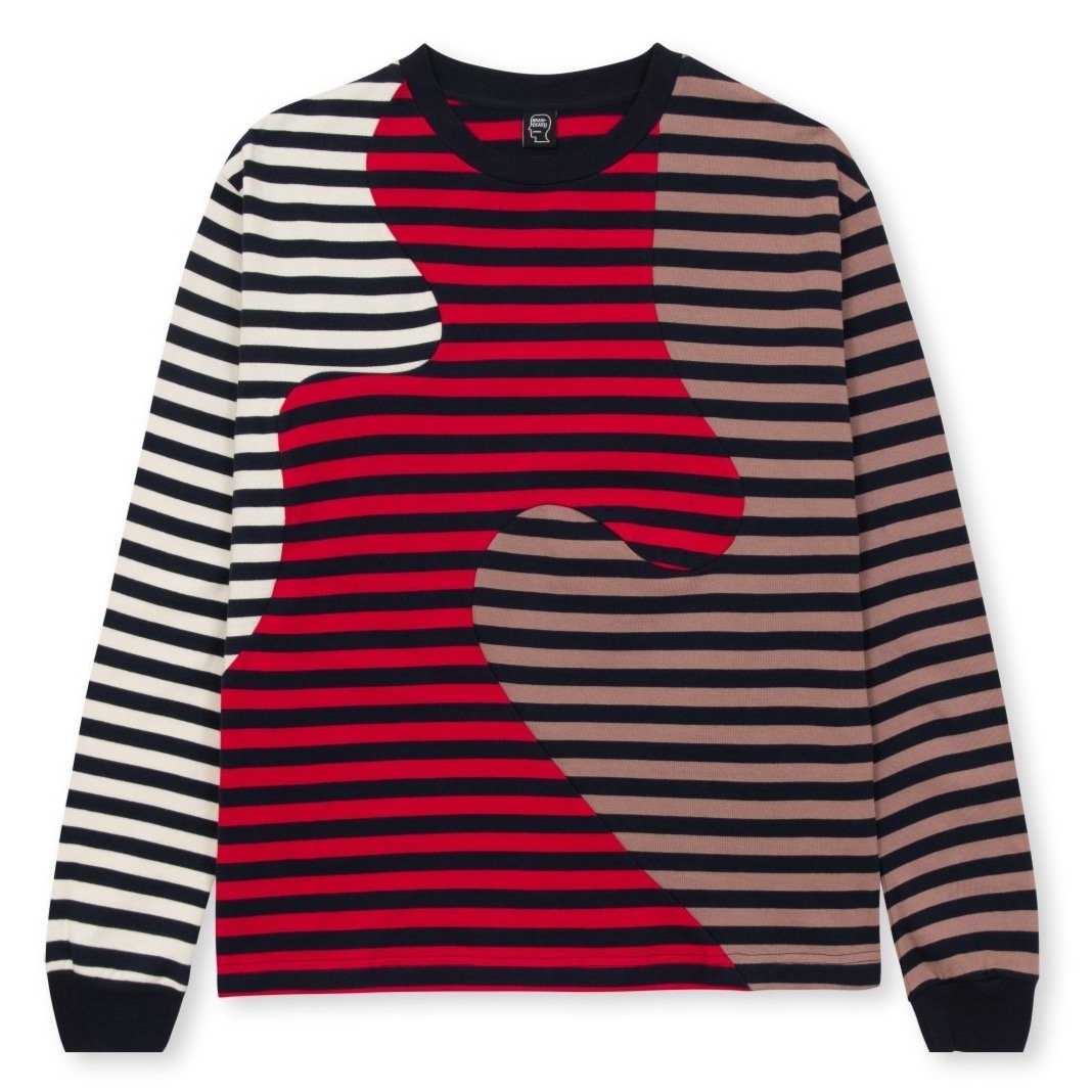 Brain Dead Organic Panelled Stripe LS T-Shirt - Red