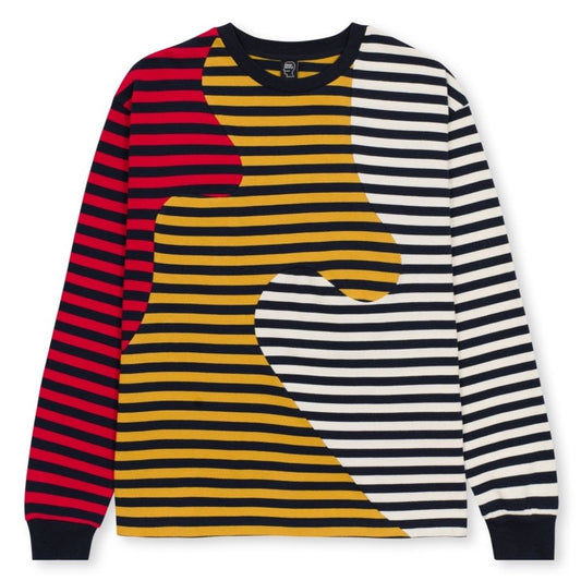Brain Dead Organic Panelled Stripe LS T-Shirt - Navy