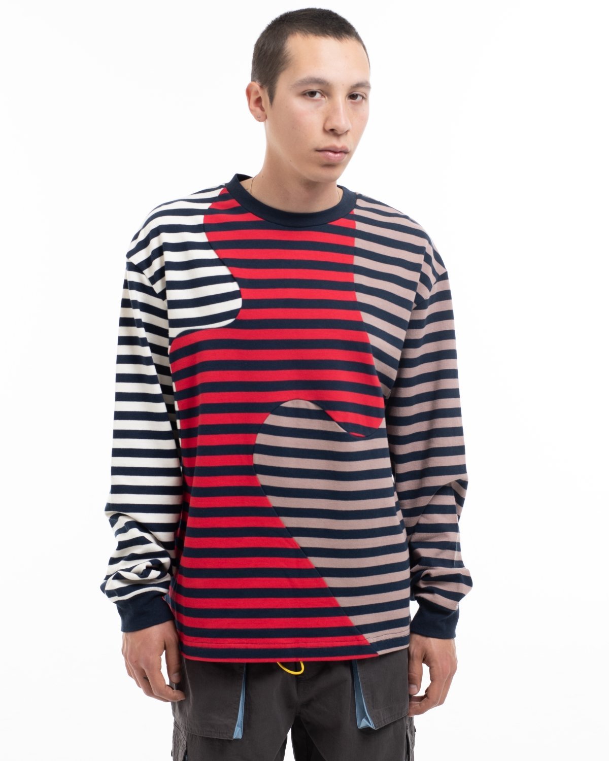 Brain Dead Organic Panelled Stripe LS T-Shirt - Red