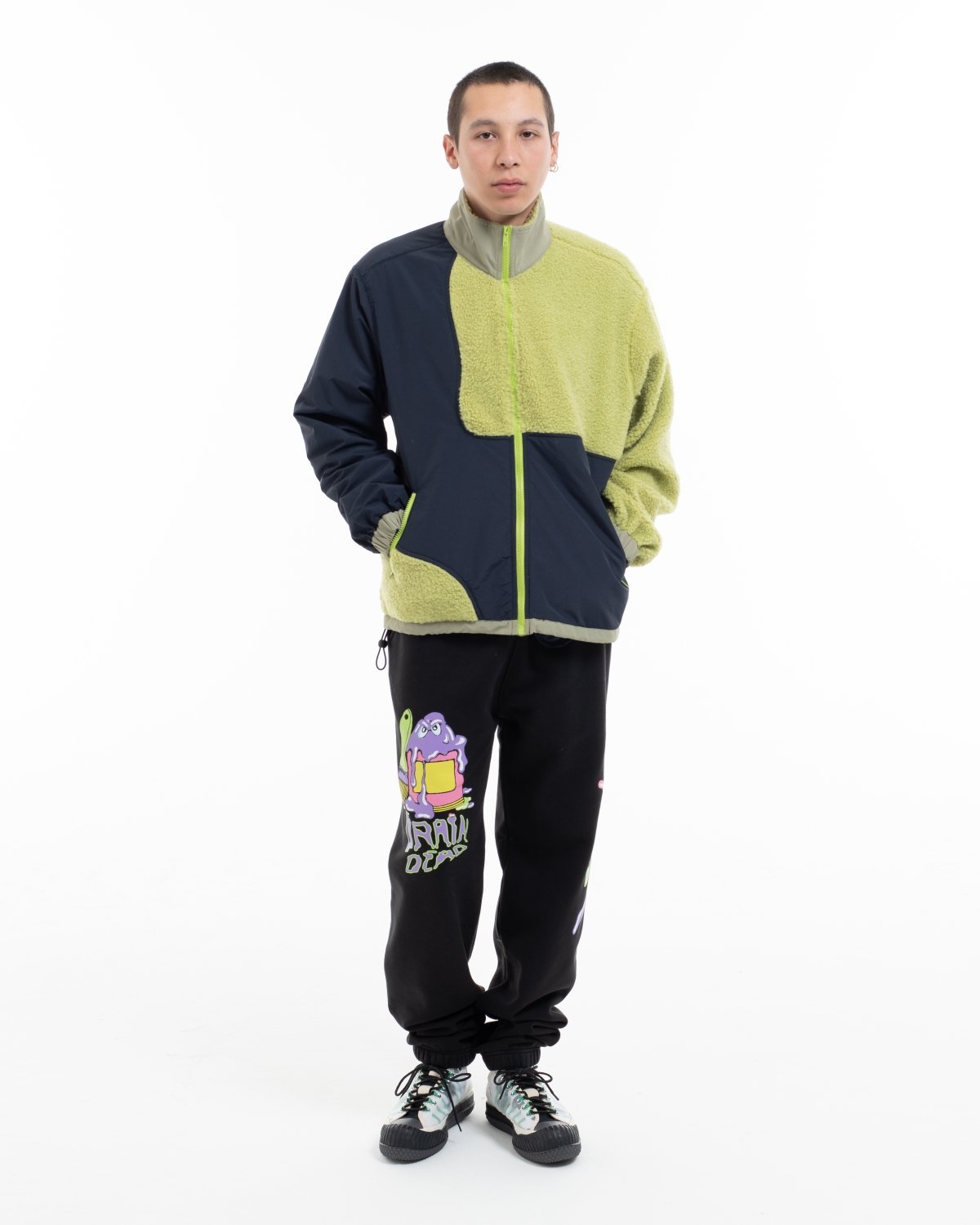 Brain Dead Panelled Sherpa Full Zip Jacket - Brown