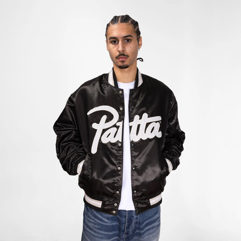 Patta Script Logo Satin Varsity Jacket - Black