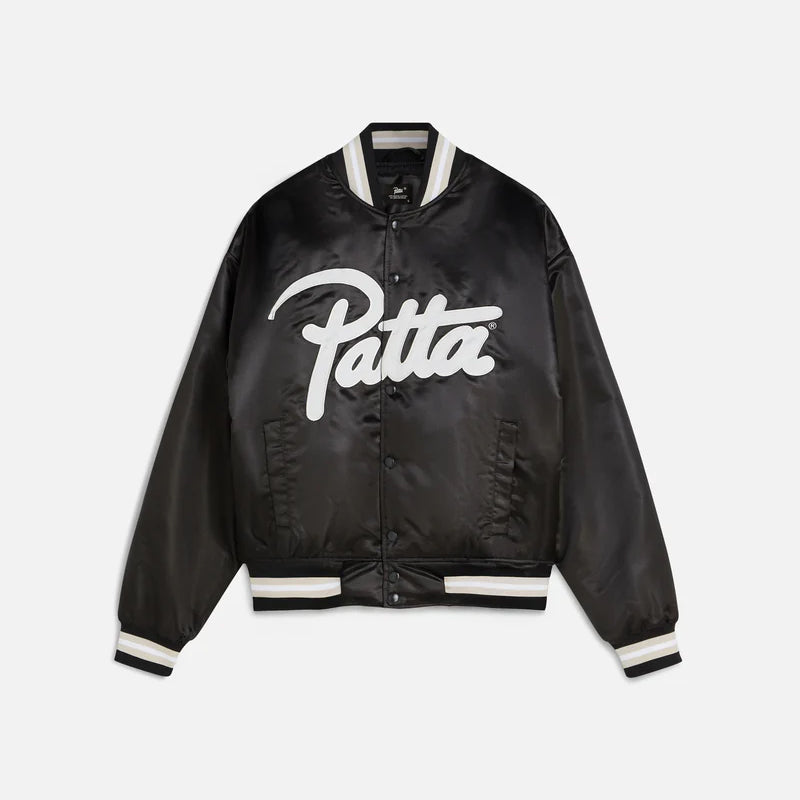 Patta Script Logo Satin Varsity Jacket - Black
