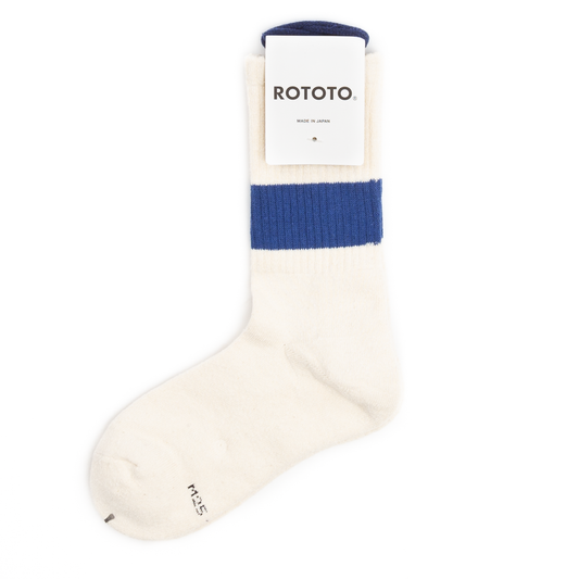 RoToTo Classic Crew Silk Socks - Ivory Blue