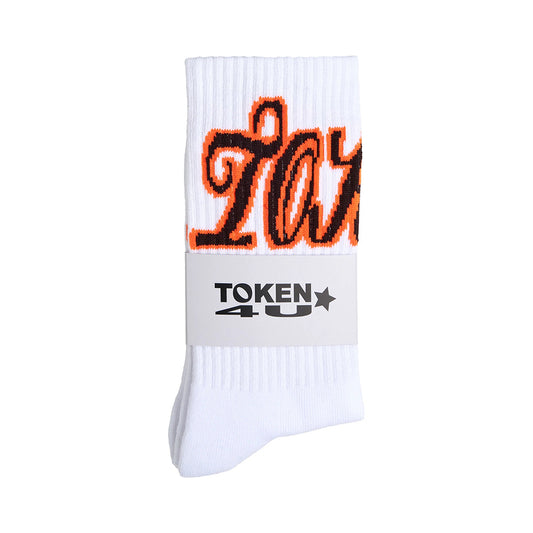 TOKEN 4U Script Socks - White Orange
