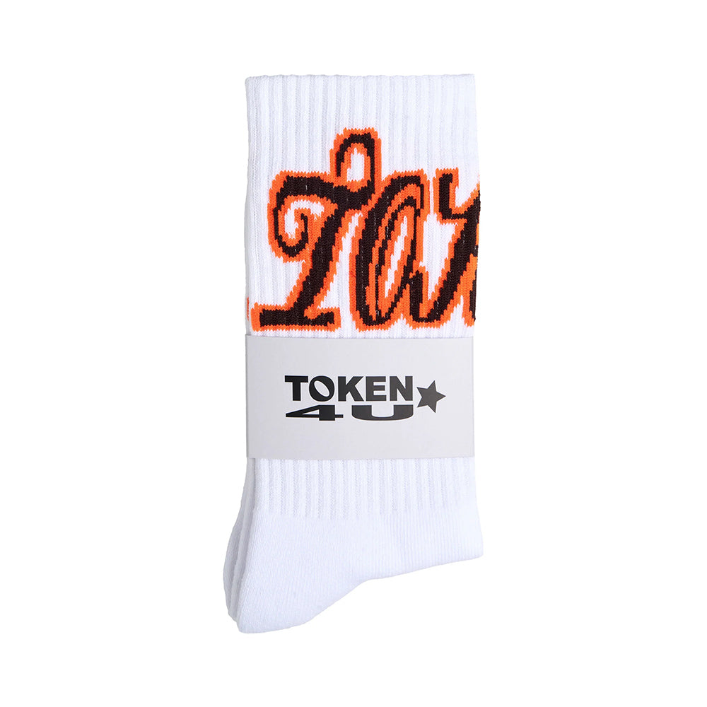 TOKEN 4U Script Socks - White Orange