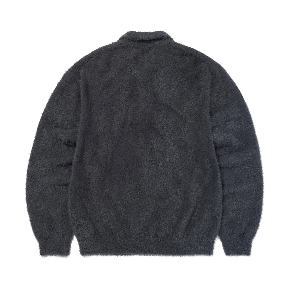 This Is Never That SCT-Logo Shaggy Knit Polo - Charcoal