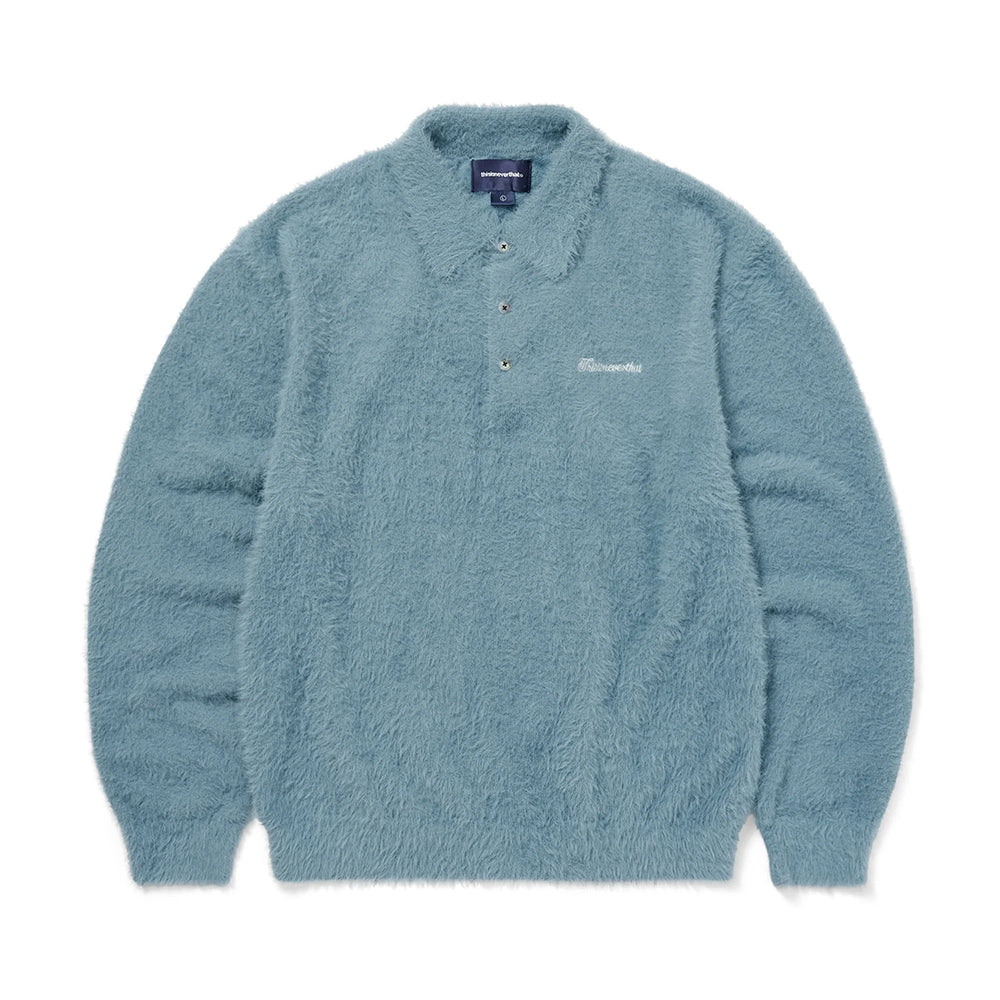 This Is Never That SCT-Logo Shaggy Knit Polo - Light Blue