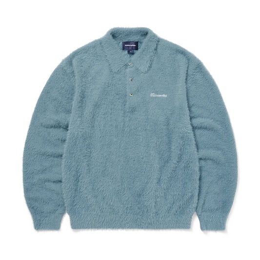 This Is Never That SCT-Logo Shaggy Knit Polo - Light Blue