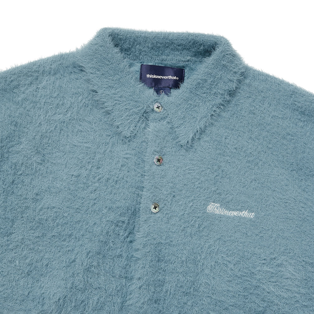 This Is Never That SCT-Logo Shaggy Knit Polo - Light Blue