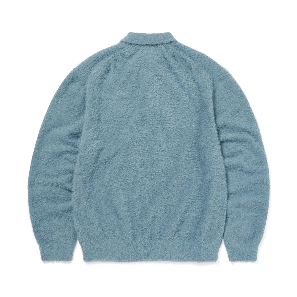 This Is Never That SCT-Logo Shaggy Knit Polo - Light Blue