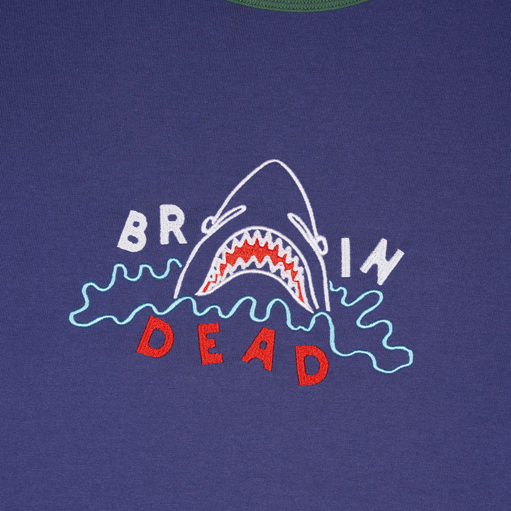 Brain Dead Shark Attack Ringer T-Shirt - Navy