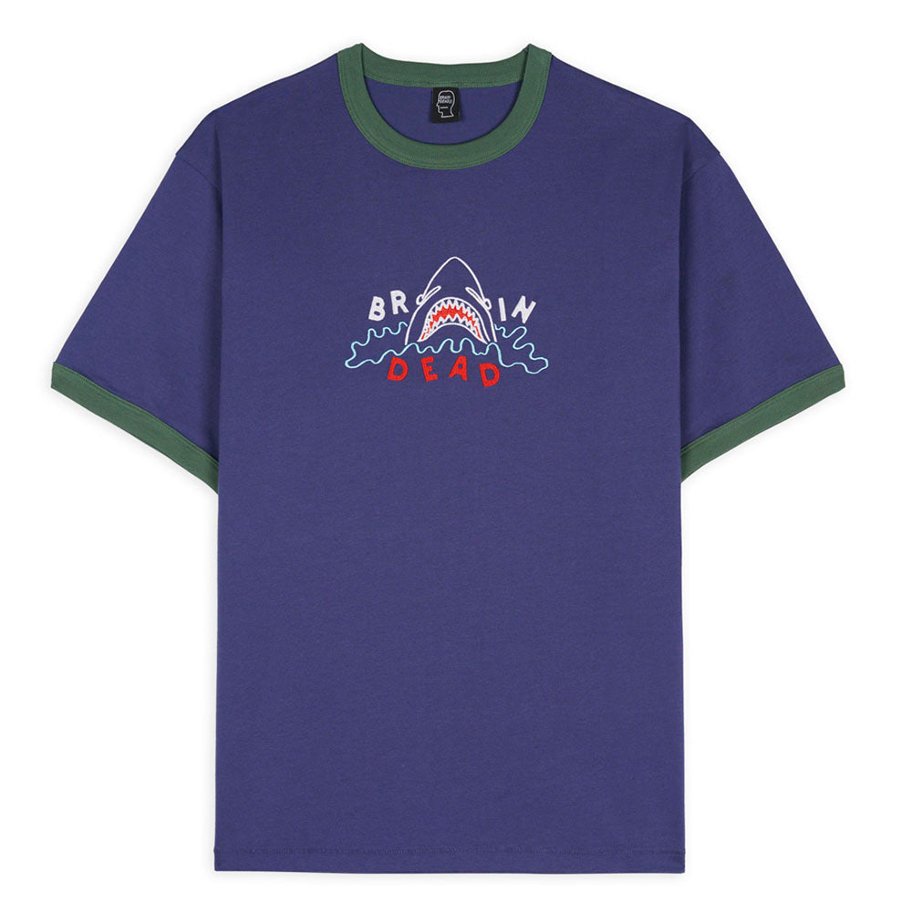 Brain Dead Shark Attack Ringer T-Shirt - Navy
