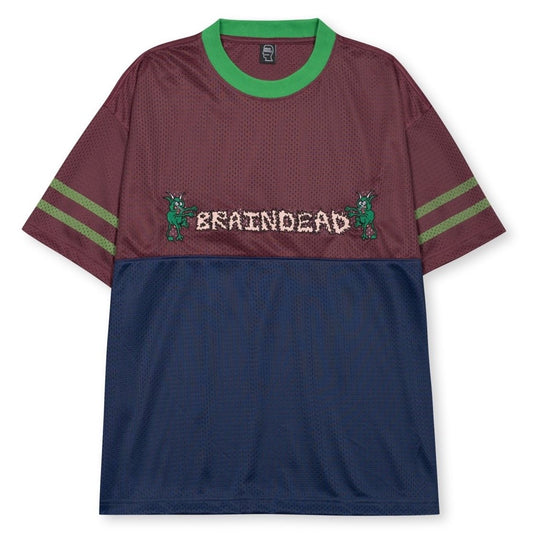 Brain Dead Paneled Football Mesh Shirt - Burgundy