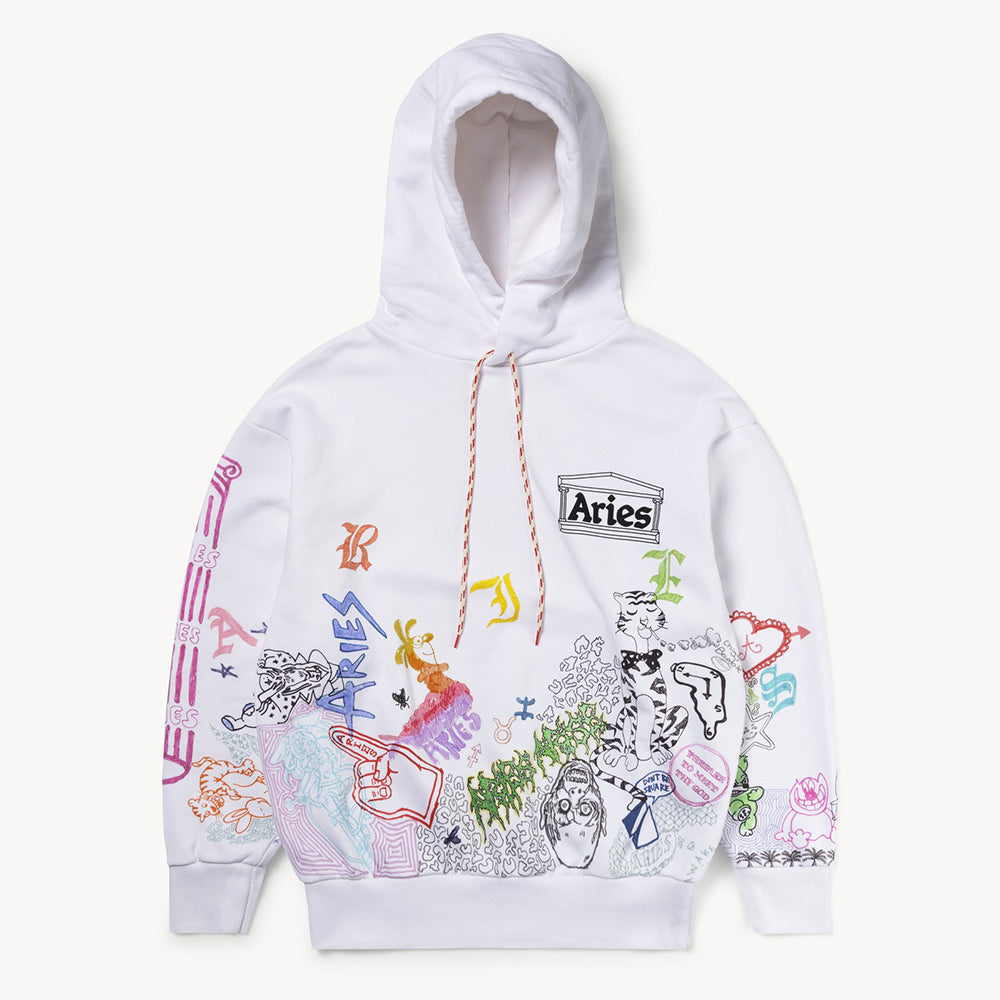 Aries Arise Doodle Hoodie - White