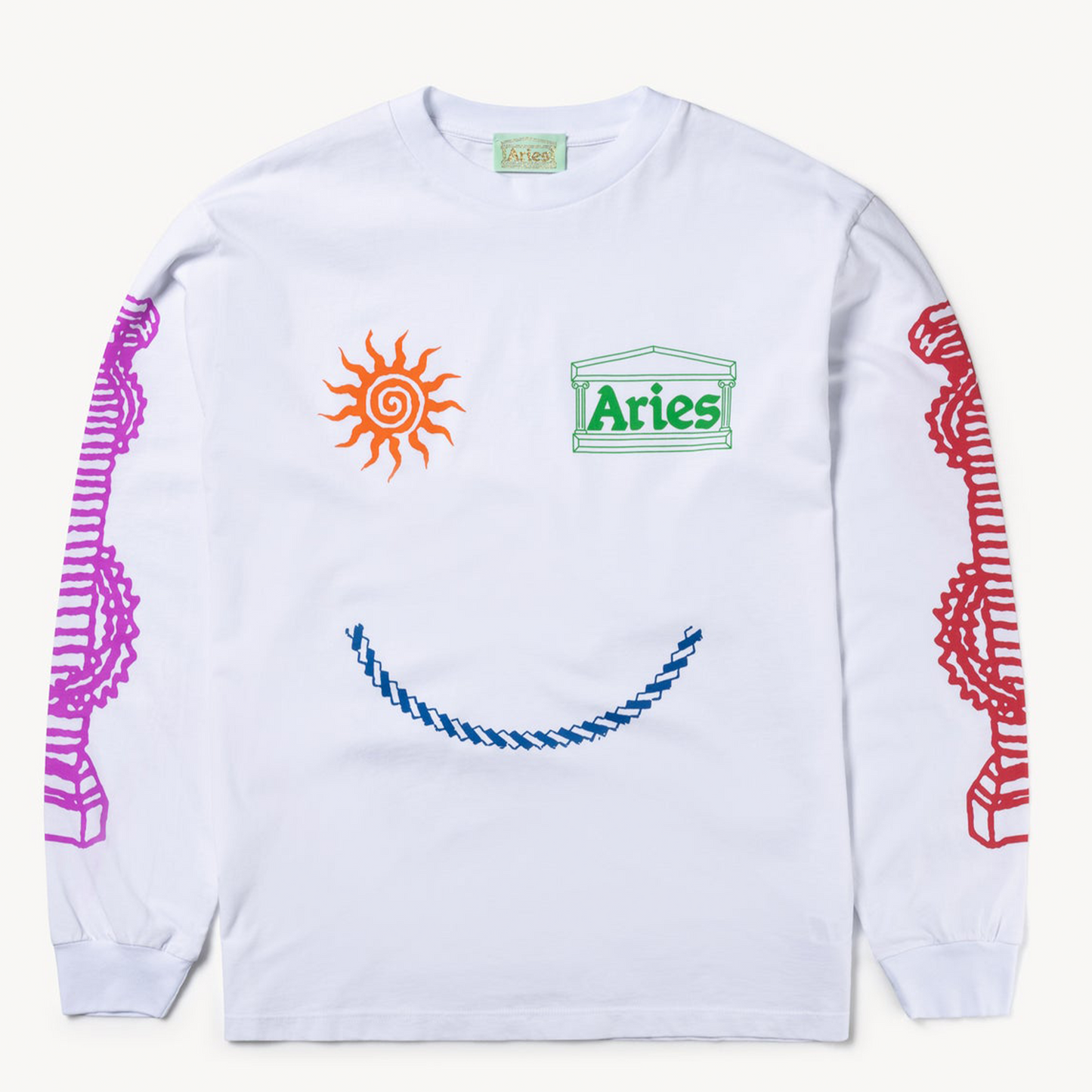 Aries Arise Happy Dude LS T-Shirt - White