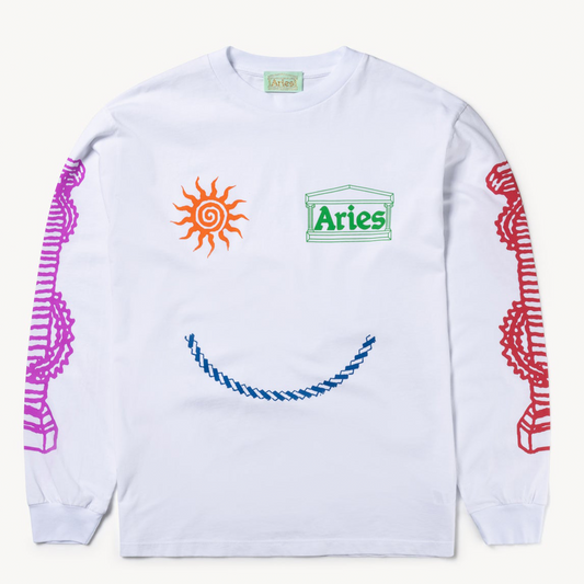 Aries Arise Happy Dude LS T-Shirt - White