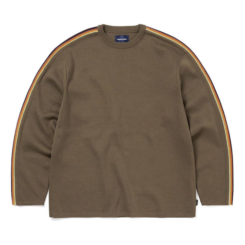 thisisneverthat Striped Sleeve Knit Crew - Brown