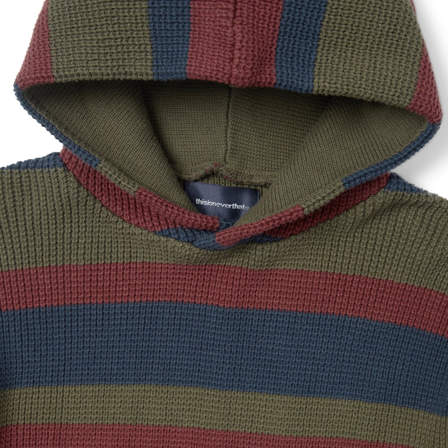 TINT Striped Waffle Knit Hoodie - Olive