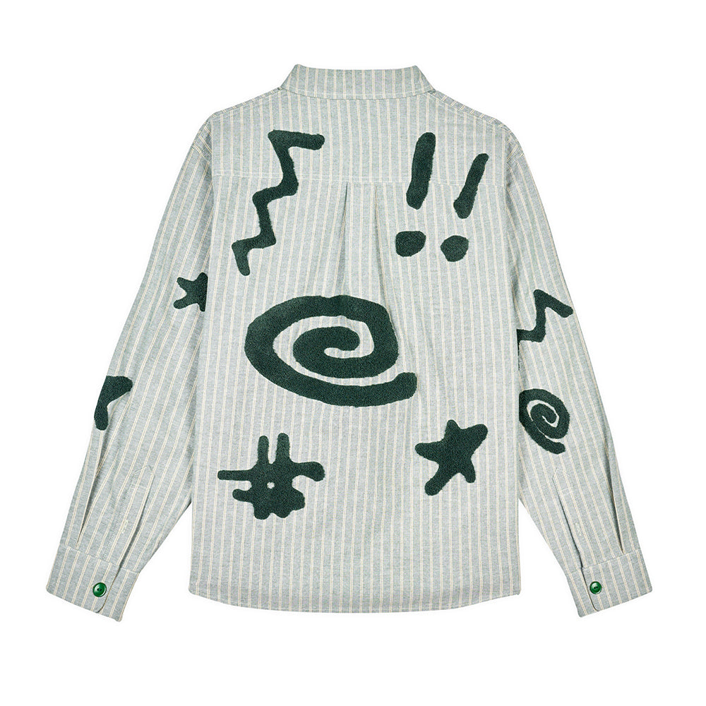 Striped Chenille Symbol Button Up Shirt - Green