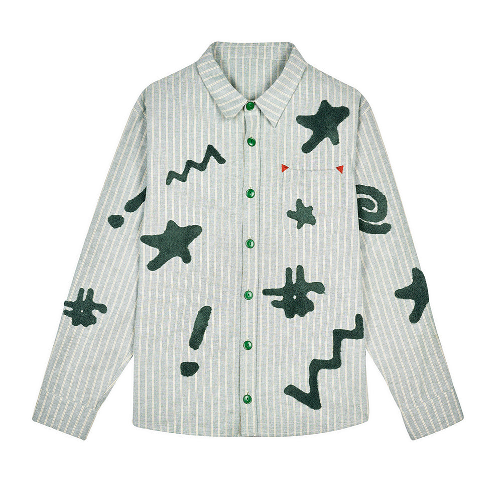 Striped Chenille Symbol Button Up Shirt - Green