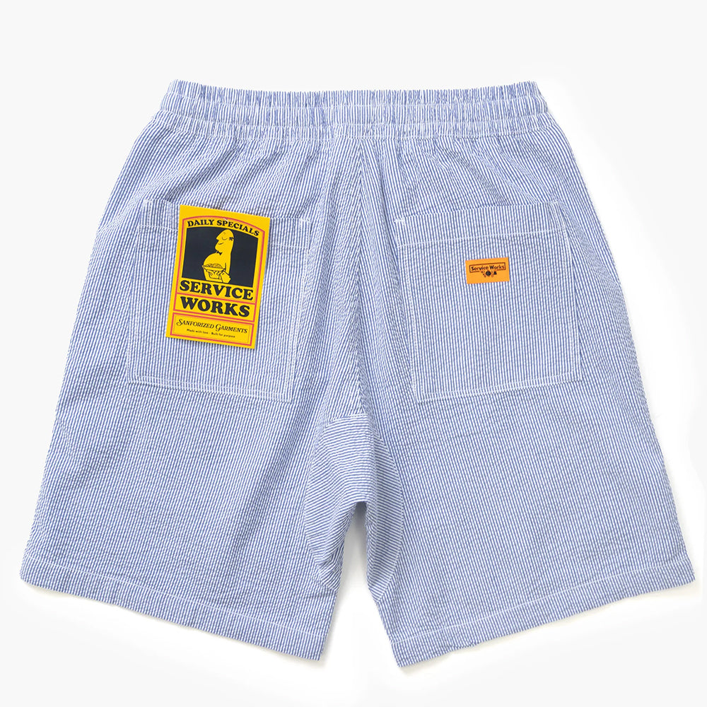 Service Works Seersucker Chef Shorts - Navy Stripe