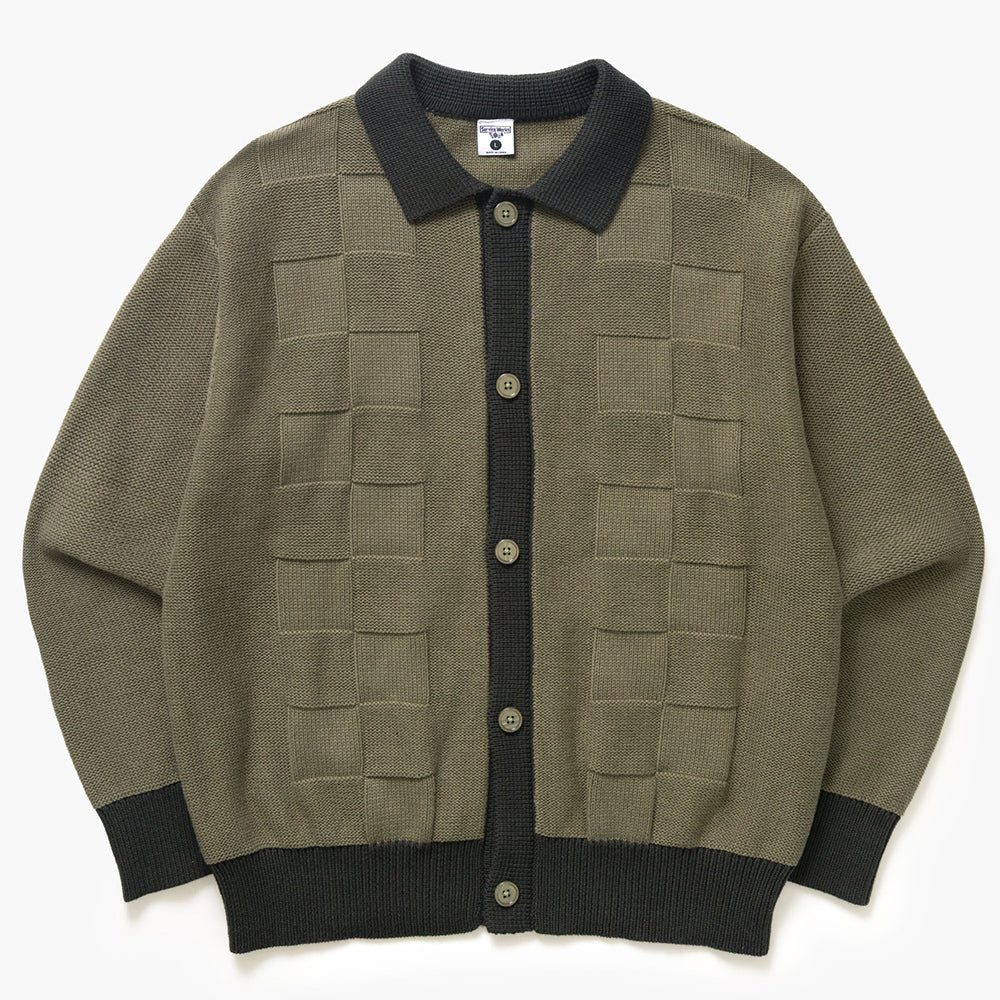 Service Works Check Panel Cardigan - Olive