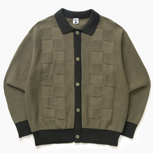 Service Works Check Panel Cardigan - Olive