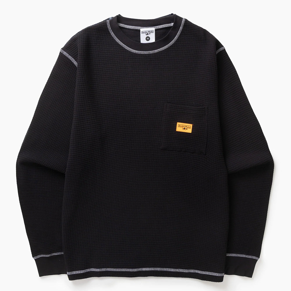 Service Works Waffle  Contrast Thermal LS - Black White