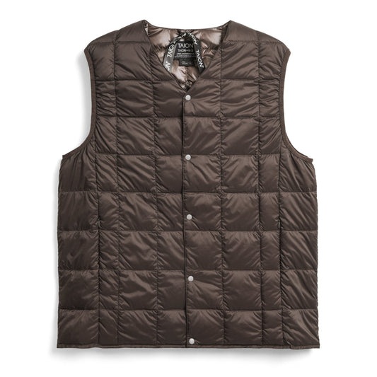 Taion V-Neck Button Down Vest - Dark Brown
