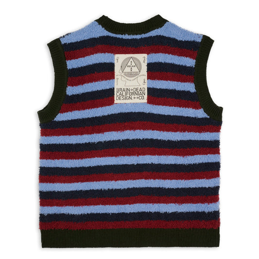 Brain Dead Teddy Fur Striped Vest - Blue