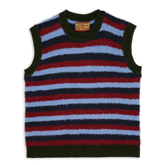 Brain Dead Teddy Fur Striped Vest - Blue